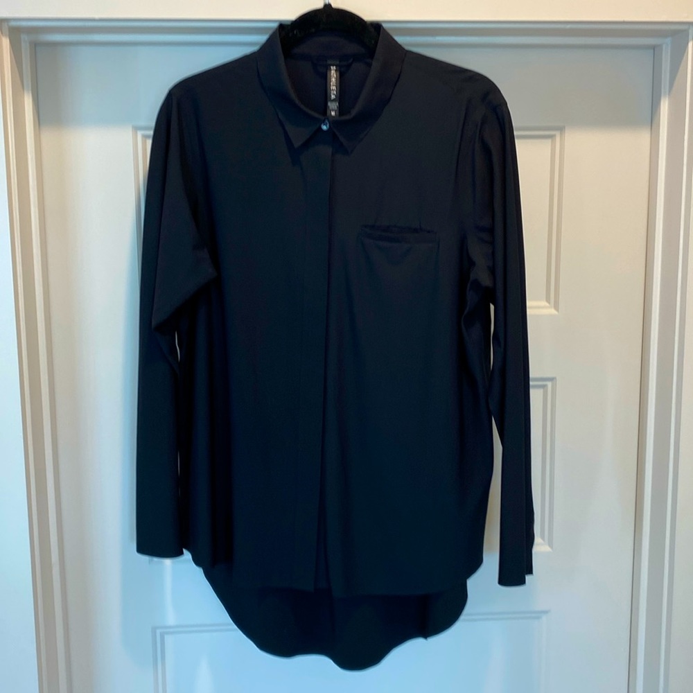 Athleta Black Button Down Long Sleeve Athletic Nylon Shirt - Size M